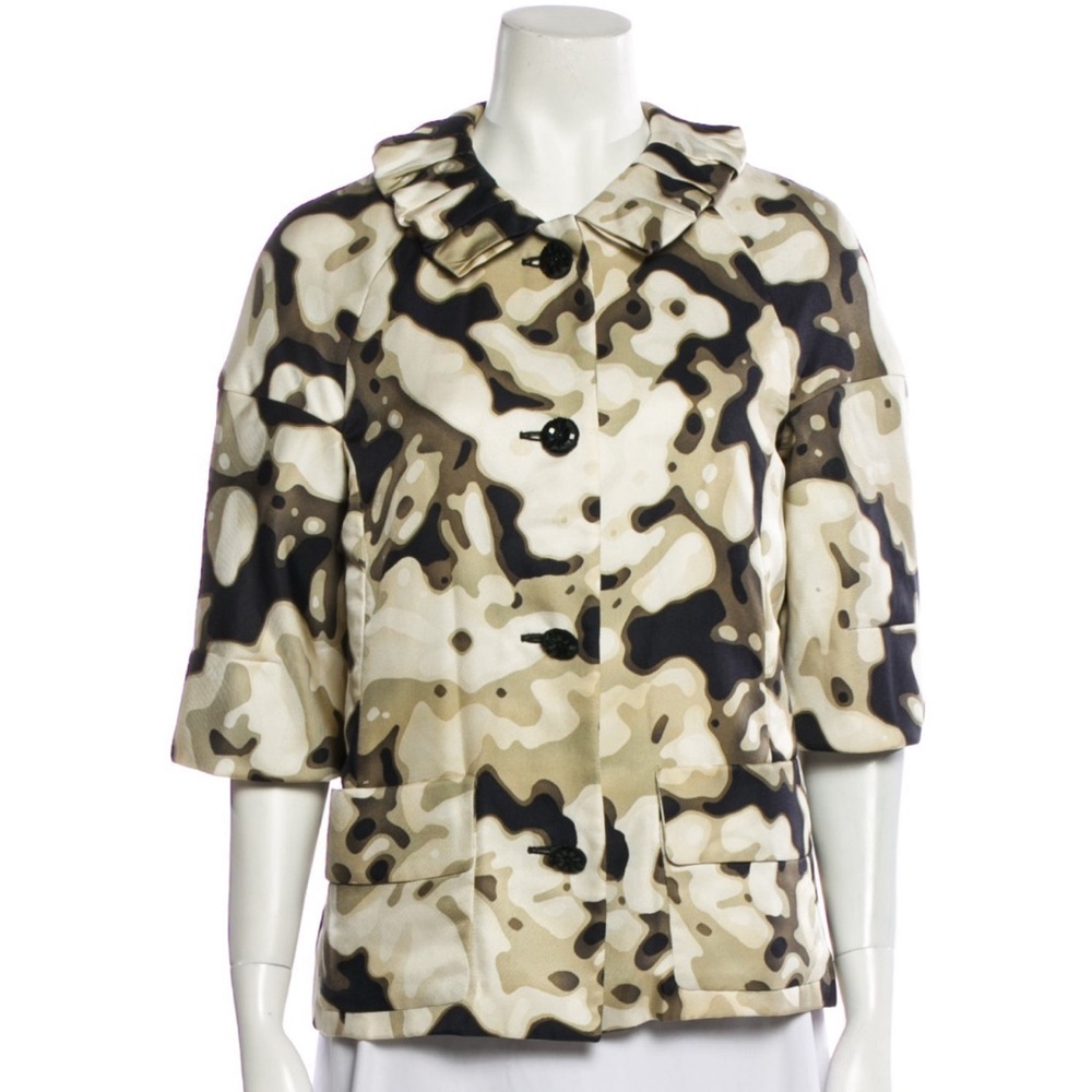 St John Couture Jacket in black neutral beige 100% silk - Size 4